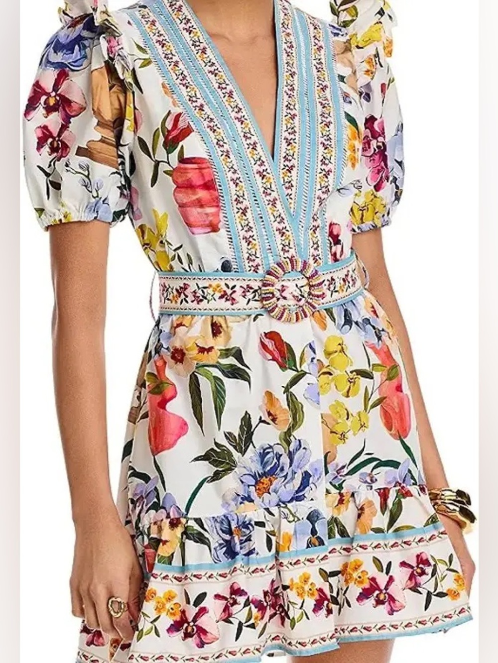 FARM Rio White Floral Mini Dress with Pink, Yellow & Blue Blooms - Picture 4 of 11